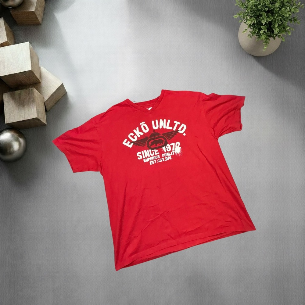 Vintage Ecko Unltd Red Graphic T-Shirt Mens XL Y2K Skater Streetwear Boxy Fit